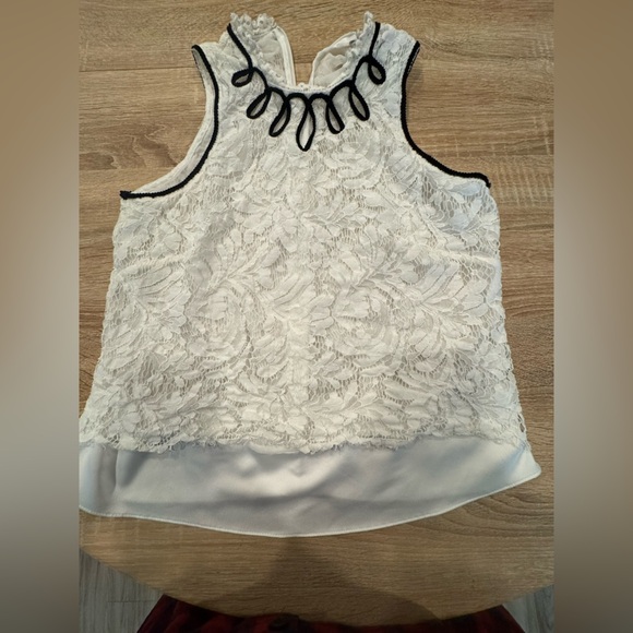 Karen Millen Tops - White Lace Sleeveless Top with Black Trim